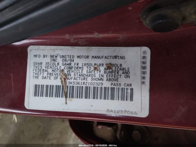 Aukcja sprzedaży 1994 Geo Prizm Lsi, vin: 1Y1SK5361RZ102329, numer aukcji: 45142218