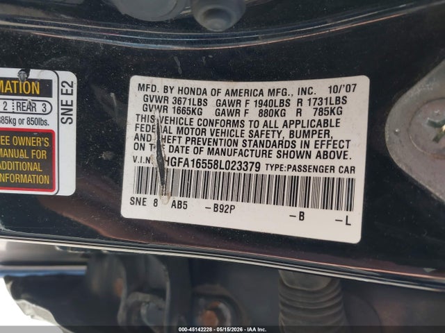 Продажа на аукционе авто 2008 Honda Civic Lx, vin: 1HGFA16558L023379, номер лота: 45142228