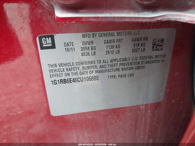 Aukcja sprzedaży 2012 Chevrolet Volt, vin: 1G1RB6E46CU106880, numer aukcji: 45142243