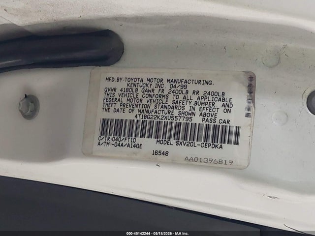 1999 Toyota Camry Ce მანქანა იყიდება აუქციონზე, vin: 4T1BG22K2XU557795, აუქციონის ნომერი: 45142244