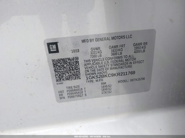 Aukcja sprzedaży 2019 Gmc Yukon Slt, vin: 1GKS2BKC9KR211769, numer aukcji: 45142292