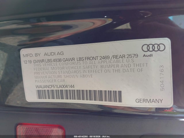 WAUANCF51LA004144 Audi A5 Sportback Premium 45 Tfsi Quattro S Tronic