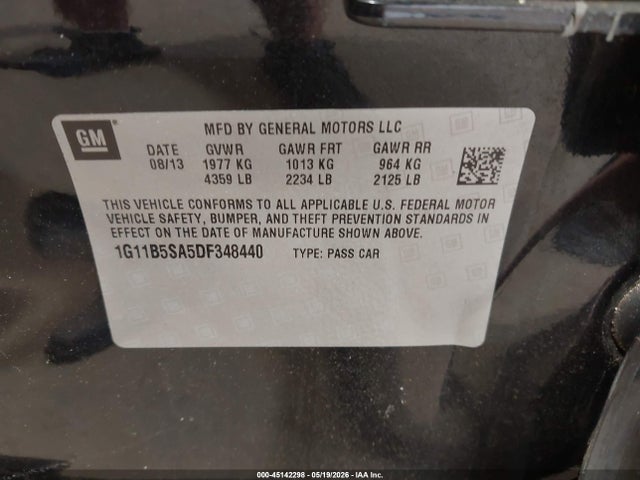 Aukcja sprzedaży 2013 Chevrolet Malibu 1ls, vin: 1G11B5SA5DF348440, numer aukcji: 45142298