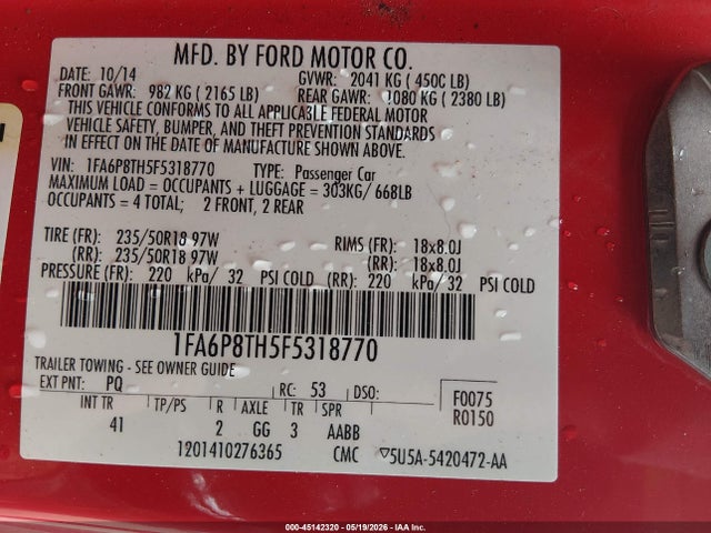 Ford Mustang Ecoboost 2015 1FA6P8TH5F5318770 Image 9