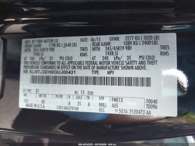 Продаж на аукціоні авто 2016 Lincoln Mkc Reserve, vin: 5LMTJ3DH0GUJ00431, номер лоту: 45142322