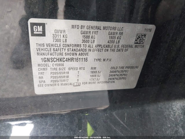 Aukcja sprzedaży 2017 Chevrolet Suburban Lt, vin: 1GNSCHKC4HR161116, numer aukcji: 45142345