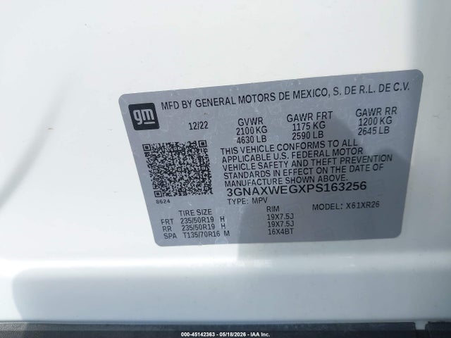 Продажа на аукционе авто 2023 Chevrolet Equinox Awd Rs, vin: 3GNAXWEGXPS163256, номер лота: 45142363