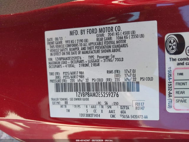 Продажа на аукционе авто 2014 Ford Mustang V6, vin: 1ZVBP8AM2E5259276, номер лота: 45142367