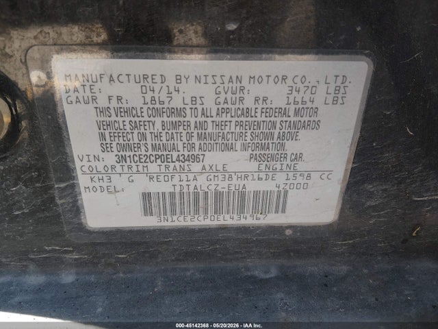 Aukcja sprzedaży 2014 Nissan Versa Note S Plus, vin: 3N1CE2CP0EL434967, numer aukcji: 45142368