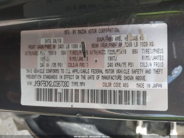 Aukcja sprzedaży 2018 Mazda Cx-5 Touring, vin: JM3KFBCM2J0387080, numer aukcji: 45142370
