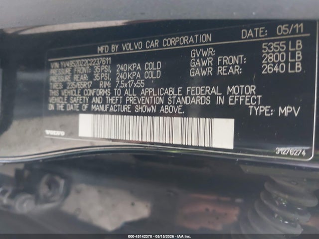Продаж на аукціоні авто 2012 Volvo Xc60 3.2/3.2 Platinum/3.2 Premier/3.2 Premier Plus, vin: YV4952DZ2C2237611, номер лоту: 45142378