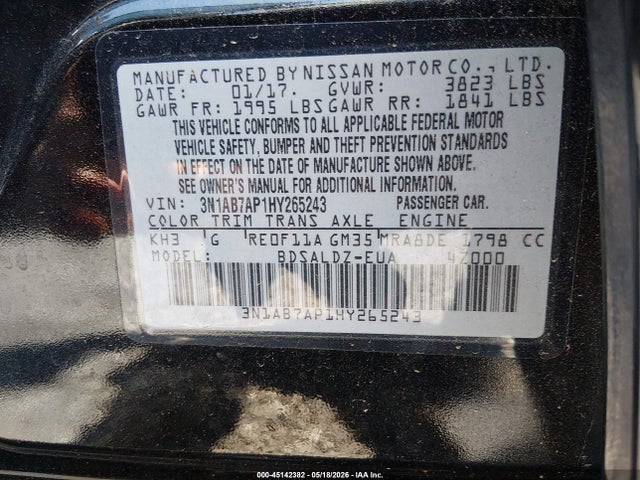 45142382 :رقم المزاد ، 3N1AB7AP1HY265243 vin ، 2017 Nissan Sentra Sv مزاد بيع