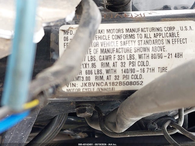 2002 Kawasaki Vn800 მანქანა იყიდება აუქციონზე, vin: JKBVNCA182B508052, აუქციონის ნომერი: 45142451