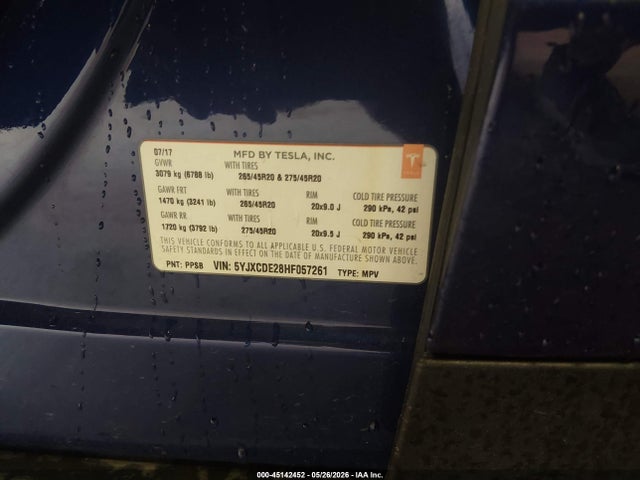 Tesla Model X 100d/75d/90d 2017 5YJXCDE28HF057261 Image 9