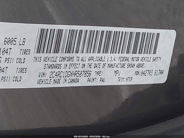 Aukcja sprzedaży 2017 Chrysler Pacifica Touring, vin: 2C4RC1DGXHR507856, numer aukcji: 45142459