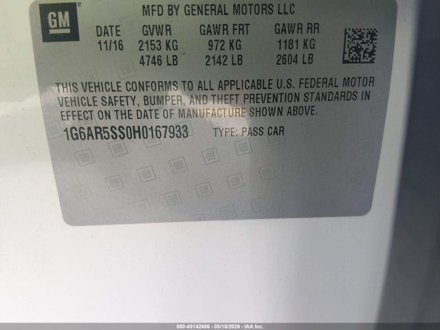 2017 Cadillac Cts Luxury მანქანა იყიდება აუქციონზე, vin: 1G6AR5SS0H0167933, აუქციონის ნომერი: 45142486