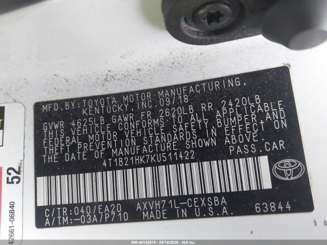 4T1B21HK7KU511422 Toyota Camry Hybrid Se