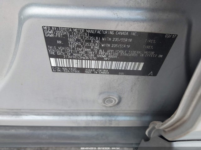 2017 Toyota Rav4 Se მანქანა იყიდება აუქციონზე, vin: 2T3NFREV2HW361010, აუქციონის ნომერი: 45142519