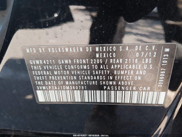 Aukcja sprzedaży 2013 Volkswagen Jetta 2.5l Sel, vin: 3VWLP7AJ1DM360791, numer aukcji: 45142527