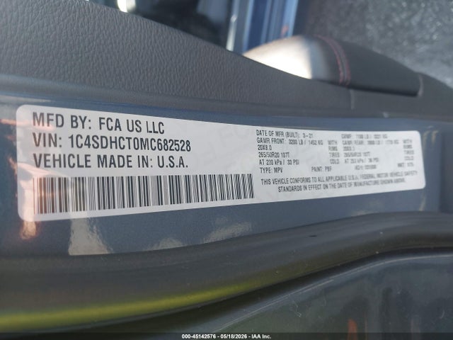 45142576 :رقم المزاد ، 1C4SDHCT0MC682528 vin ، 2021 Dodge Durango R/t Rwd مزاد بيع