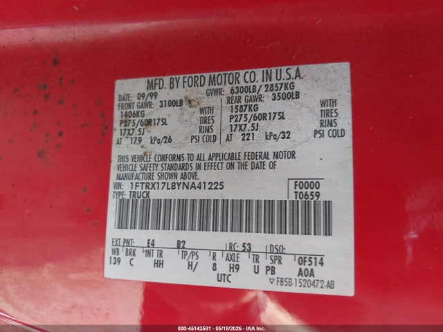Продажа на аукционе авто 2000 Ford F-150 Lariat/work Series/xl/xlt, vin: 1FTRX17L8YNA41225, номер лота: 45142581