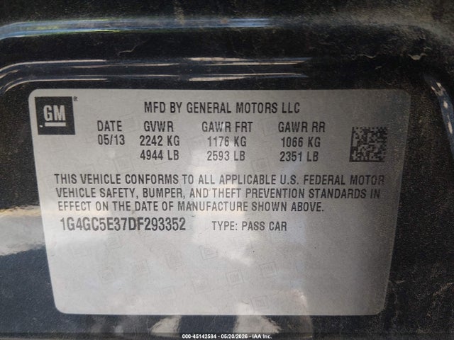 Aukcja sprzedaży 2013 Buick Lacrosse Leather Group, vin: 1G4GC5E37DF293352, numer aukcji: 45142584