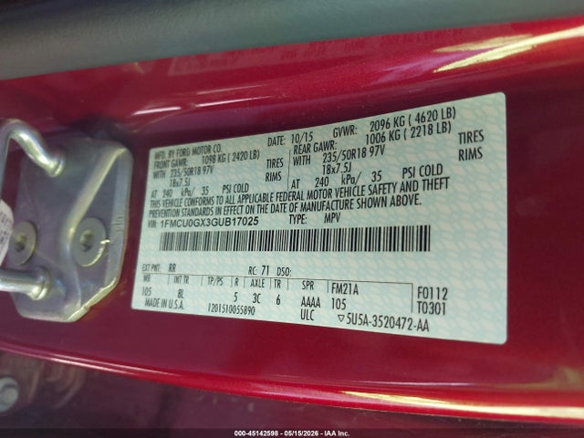 1FMCU0GX3GUB17025 Ford ESCAPE SE
