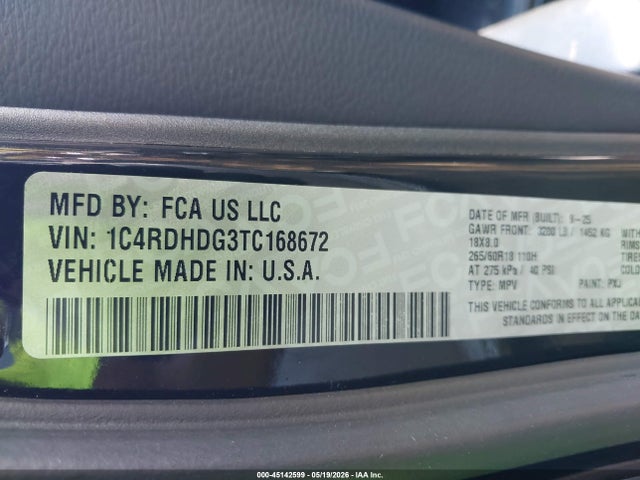 Продажа на аукционе авто 2026 Dodge Durango Gt Rwd, vin: 1C4RDHDG3TC168672, номер лота: 45142599
