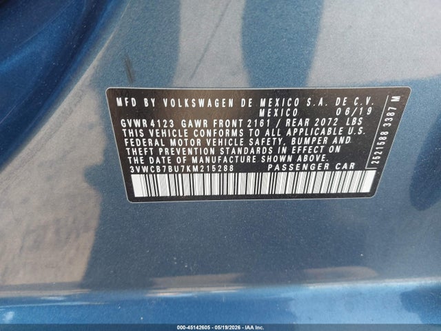 Aukcja sprzedaży 2019 Volkswagen Jetta 1.4t R-line/1.4t S/1.4t Se, vin: 3VWCB7BU7KM215288, numer aukcji: 45142605
