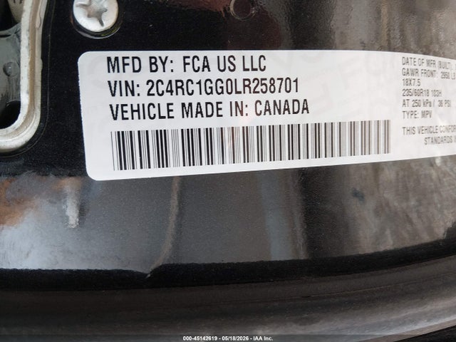 Auction sale of the 2020 Chrysler Pacifica Limited, vin: 2C4RC1GG0LR258701, lot number: 45142619