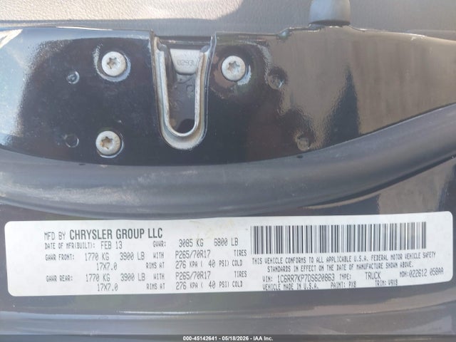 45142641 :رقم المزاد ، 1C6RR7KP7DS620863 vin ، 2013 Ram 1500 Tradesman مزاد بيع