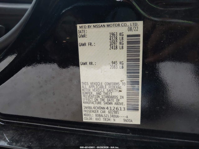 Продажа на аукционе авто 2022 Nissan Altima Sr Fwd, vin: 1N4BL4CV0NN412613, номер лота: 45142651