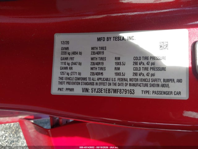 Продаж на аукціоні авто 2021 Tesla Model 3 Long Range, vin: 5YJ3E1EB7MF879163, номер лоту: 45142652