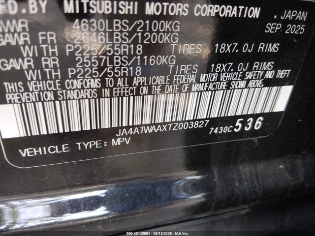Продаж на аукціоні авто 2026 Mitsubishi Eclipse Cross Black Edition S-awc/se S-awc/sel S-awc, vin: JA4ATWAAXTZ003827, номер лоту: 45142681