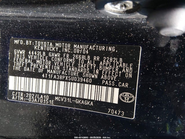 2005 Toyota Camry Solara Sle მანქანა იყიდება აუქციონზე, vin: 4T1FA38PX5U039460, აუქციონის ნომერი: 45142693