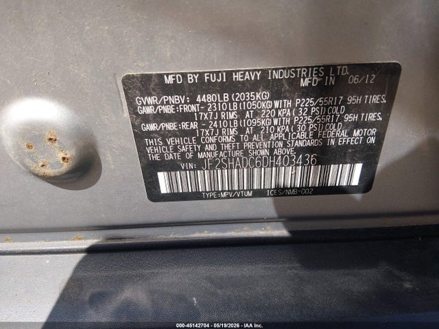 Продажа на аукционе авто 2013 Subaru Forester 2.5x Premium, vin: JF2SHADC6DH403436, номер лота: 45142704