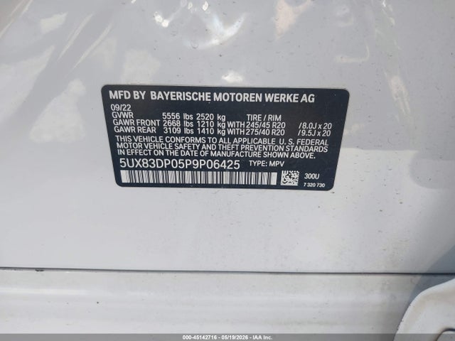 2023 Bmw X3 M40i მანქანა იყიდება აუქციონზე, vin: 5UX83DP05P9P06425, აუქციონის ნომერი: 45142716