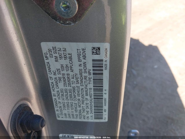 2020 Honda Cr-v Awd Ex მანქანა იყიდება აუქციონზე, vin: 2HKRW2H5XLH637115, აუქციონის ნომერი: 45142736