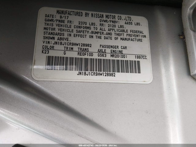 Aukcja sprzedaży 2017 Nissan Rogue Sport Sv, vin: JN1BJ1CR9HW128982, numer aukcji: 45142743