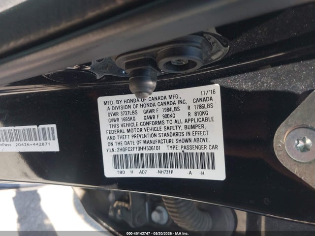 Aukcja sprzedaży 2017 Honda Civic Ex, vin: 2HGFC2F70HH506101, numer aukcji: 45142747