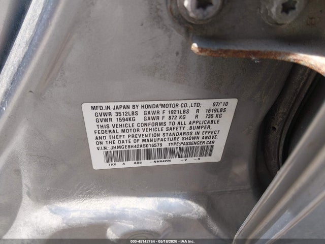 Продажа на аукционе авто 2010 Honda Fit Sport, vin: JHMGE8H42AS016579, номер лота: 45142764