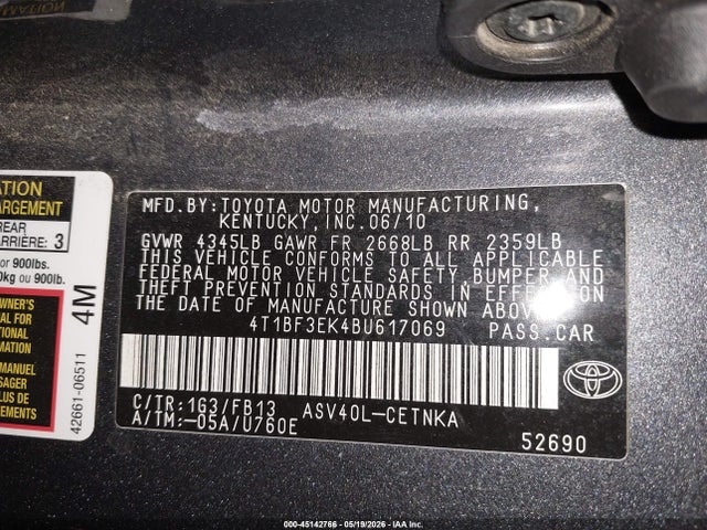 Aukcja sprzedaży 2011 Toyota Camry Le, vin: 4T1BF3EK4BU617069, numer aukcji: 45142766