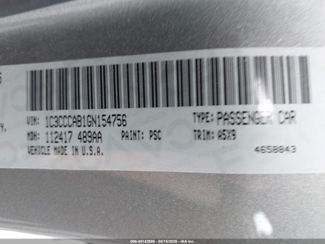 45142806 :رقم المزاد ، 1C3CCCAB1GN154756 vin ، 2016 Chrysler 200 Limited مزاد بيع