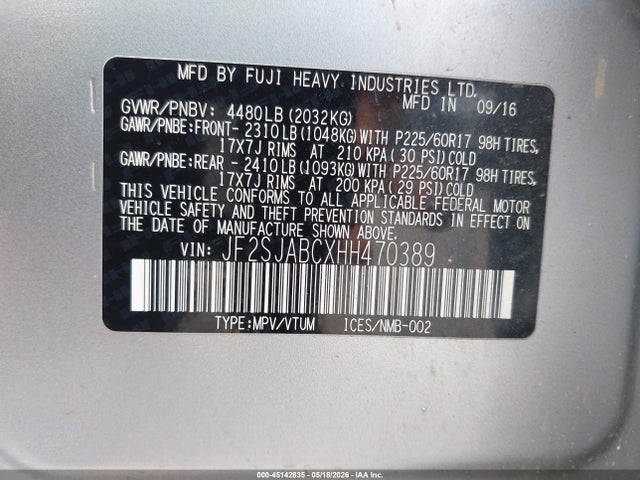 Aukcja sprzedaży 2017 Subaru Forester 2.5i, vin: JF2SJABCXHH470389, numer aukcji: 45142835