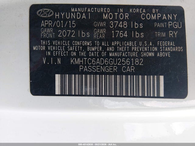 45142838 :رقم المزاد ، KMHTC6AD6GU256182 vin ، 2016 Hyundai Veloster مزاد بيع