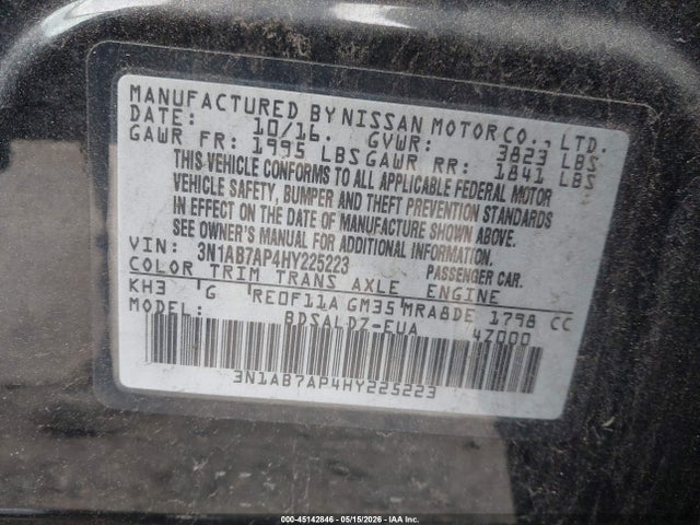 Aukcja sprzedaży 2017 Nissan Sentra Sv, vin: 3N1AB7AP4HY225223, numer aukcji: 45142846