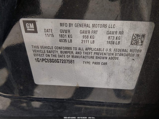 1G1PC5SG6G7207581 Chevrolet Cruze Limited Ls Auto