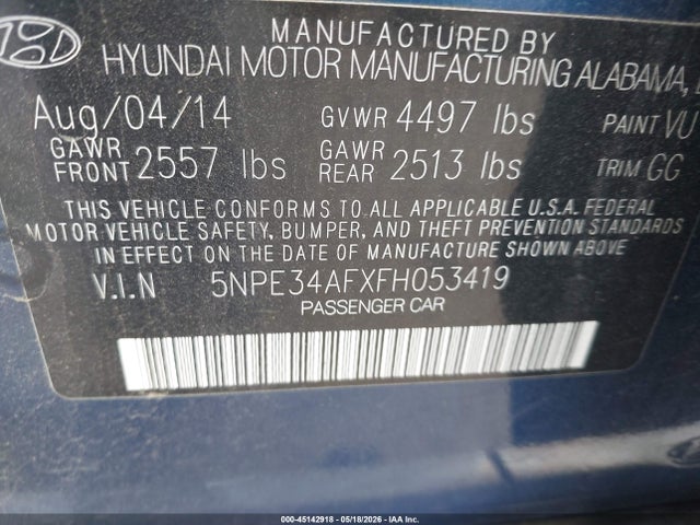 Продажа на аукционе авто 2015 Hyundai Sonata Sport, vin: 5NPE34AFXFH053419, номер лота: 45142918