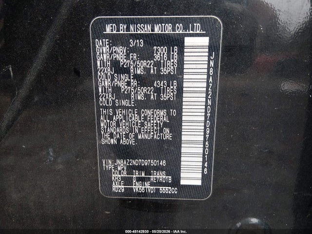 Aukcja sprzedaży 2013 Infiniti Qx56, vin: JN8AZ2ND7D9750146, numer aukcji: 45142930