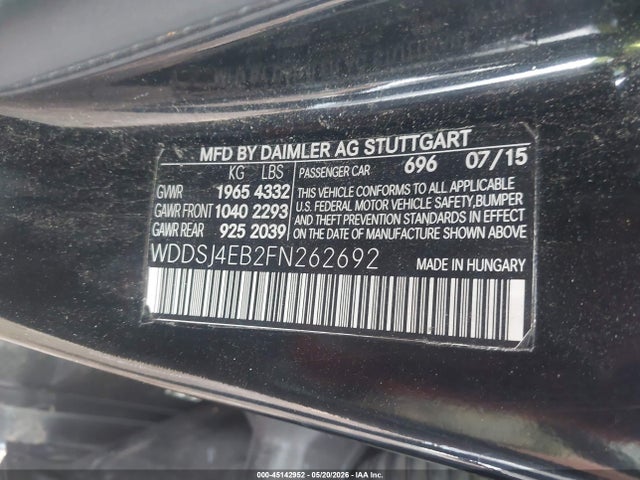 Aukcja sprzedaży 2015 Mercedes-benz Cla 250, vin: WDDSJ4EB2FN262692, numer aukcji: 45142952